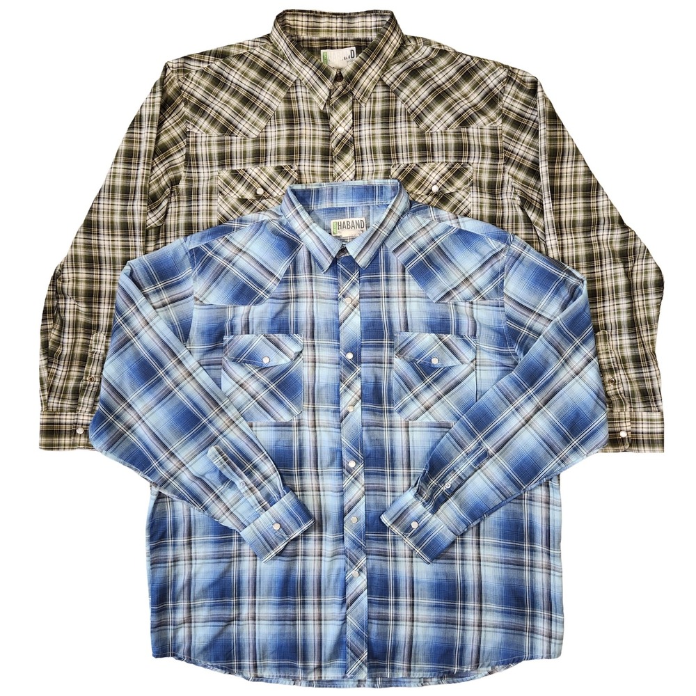 Haband Plaid Shirts Men XL Western Long Sleeve Button Up Cowboy Pearl Snap Rodeo